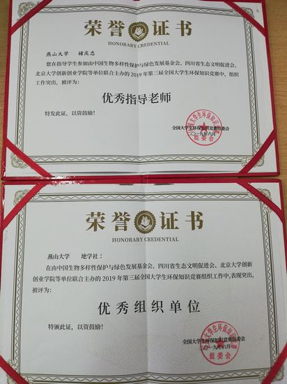优秀指导教师与优秀组织单位证书